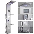 RUITHOE LED Shower Panels Tower System, LCD Temperature Display with Shelf, 304 Stainless Steel System with Rainfall Shower Head with Handheld Massage Body Jets Waterfall Bathtub, Brushed Nickel