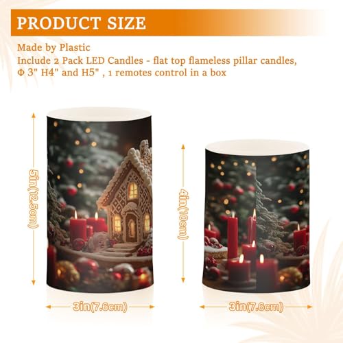 Image of Gingerbread House Flickering Flameless Candles LED Battery Operated with Remote Timer Pillar Candles for Home Birthday Wedding Christmas Decor, Set of 2