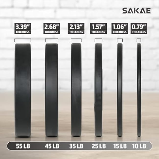 SAKAE Olympic Rubber Bumper Plates, 2-Inch Weight Plate Set with Steel Hub, Ideal for Weightlifting, CrossFit, Strength Training & Home Gym Workout, Available in Single, Pair & Sets, Multiple Sizes