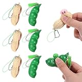 Hadnves 6 Pcs Squeeze Bean Keychain Edamame Peanut Pea Fidget Toys Stress Relief Charms Decoration Supplies for Adult Phones Keys
