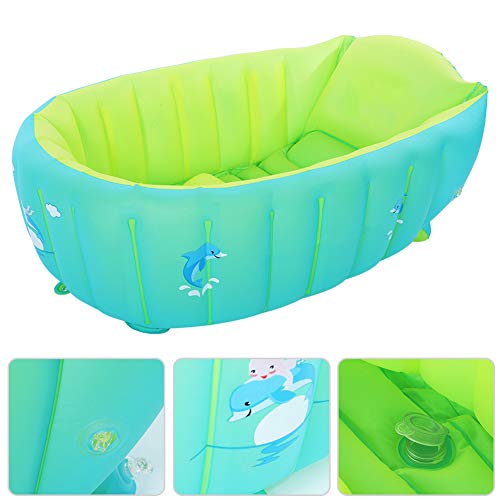 Pinsofy Baby Inflatable Bathtub, Green Foldable Shower Basin, PVC Nonslip for Baby Gift 06 Years Old Kids
