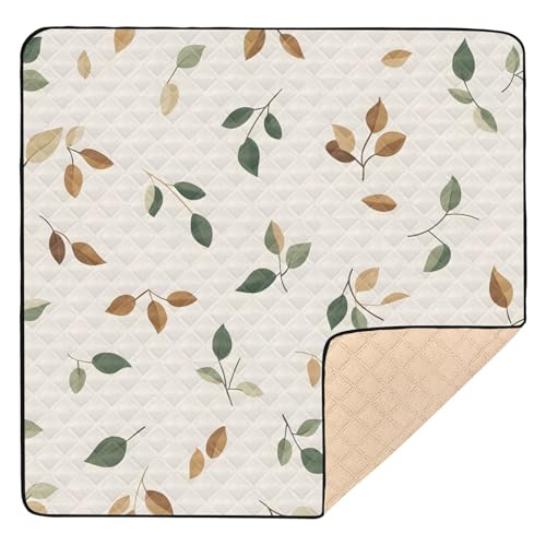 BOESI Doodle Colorful Leaf Pattern Baby Play Mat, 50“ X 50” Washable Folding Crawling Mat, Baby Floor Mat, Soft, Thick, Non-Slip