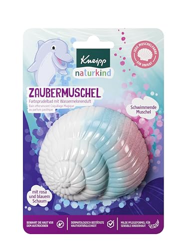 Kneipp naturkind Farbsprudelbad Zaubermuschel - Badezusatz mit wertvollem Traubenkern- & Avocadoöl - Schwimmende Muschel Duft nach Wassermelone für magischen Spaß in der Badewanne - 1St., 85g