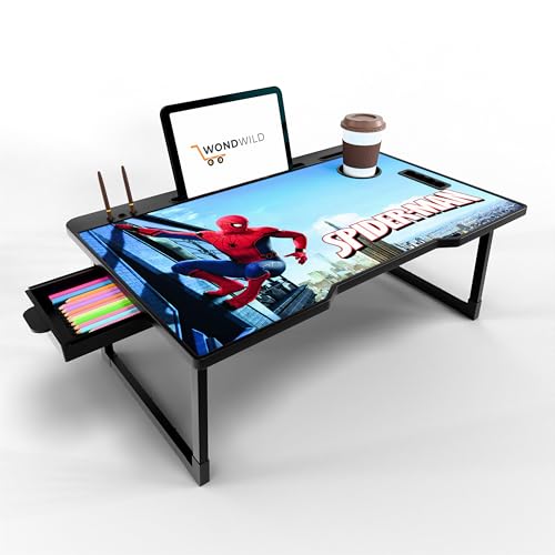 Image of WONDWILD Smart Multipurpose Foldable Laptop Table with Cup Holder, Study Table, Bed Table, Breakfast Table, Foldable and Portable /Ergonomic & Rounded Edges /Non-Slip Legs (ABS SP)