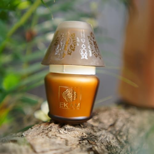 Image of EKAM Scented Candle Frost Glass Lampshade | Mahogany Fragrance Candle | 114g | 22 Hr Burn | Luxury Aroma Candle for Home Decor, Relaxation, Aromatherapy & Gifting