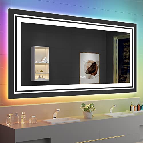 Snowdool 72”X36“ Rgb Led Bathroom Mirror With Lights, Anti Fog Mirror With Rgb Backlit Mirror Bathroom, Dimmable Smart Lighted Bathroom Vanity Mirror, Horizontal/Vertical (Rgb Backlit + Front Light) #TOP27
