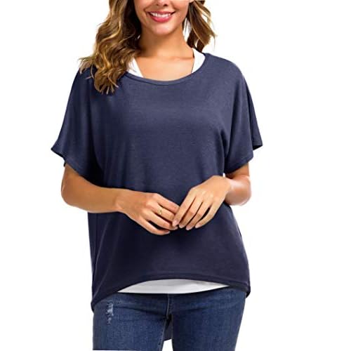 UGET Women's Oversized Baggy Tops Loose Fitting Pullover Casual Blouse T-Shirt Sweater Batwing Sleeve Small Z-navy Blue