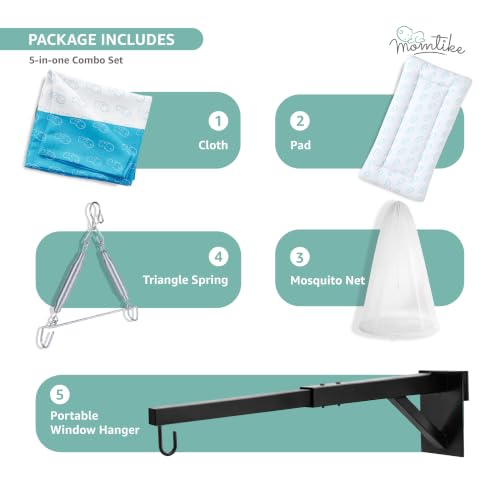 Image of Baby Cradle̞, Foldable Window Hanger with Sliding Lock, Hanger Spring, Mosquito Net & Pad with Insert Pocket, Jhoola, Thottil, Joli, Jokali, Onjal (Momblue)