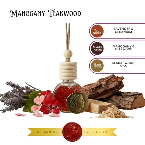 Image of Mahogany Teakwood Luxury Car Air Freshener - Rich Scent Inspired by Classic Teakwood, Long-Lasting 100% Essential Oils, Made in USA - Includes Bronze Alexander Coin Charm by House Of Olympus