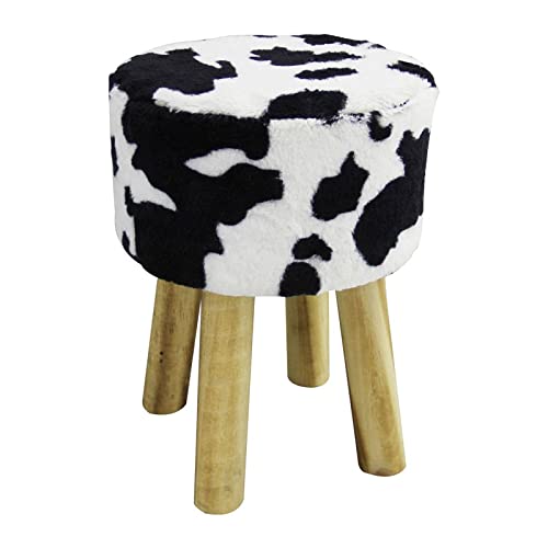 ECHTWERK Sitzhocker mit Felloptik, Country Stil, Kuhfell Hocker mit gepolsterte Oberfläche, Fußhocker, Kuhmuster, 2kg, 28 x 28 x 40 cm, Schwarz weiß