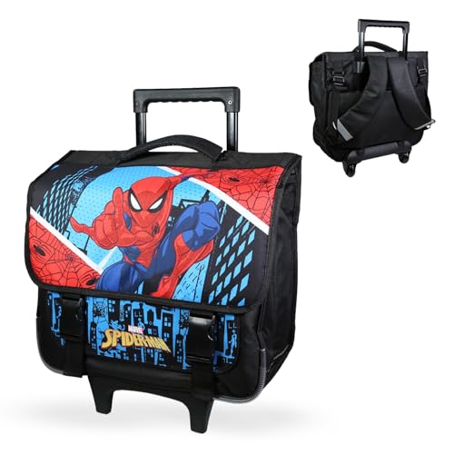 Bagtrotter - Cartable 38 cm à roulettes - Spider Man Bleu - Primaire - Bretelles et dos rembourrés - Bandes Réfléchissantes - Grand Rangement - Licence Officielle Spider Man