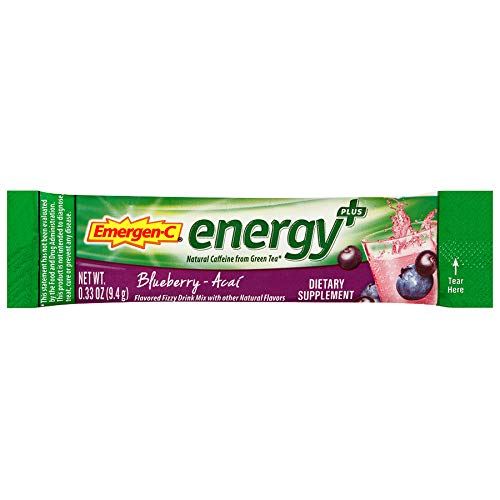 Emergen-C Energy+, With B Vitamins, Vitamin C And Natural Caffeine From Green Tea (18 Count, Blueberry Acai Flavor) Dietary Supplement Drink Mix, 0.33 Ounce Powder Packets #TOP3