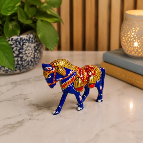 Image of eCraftIndia Handcrafted Multicolor Horse Showpiece for Home Decor | Traditional Rajasthani Painted Horse Figurine | Decorative Table Accent, Office Desk Decor & Gifting Item