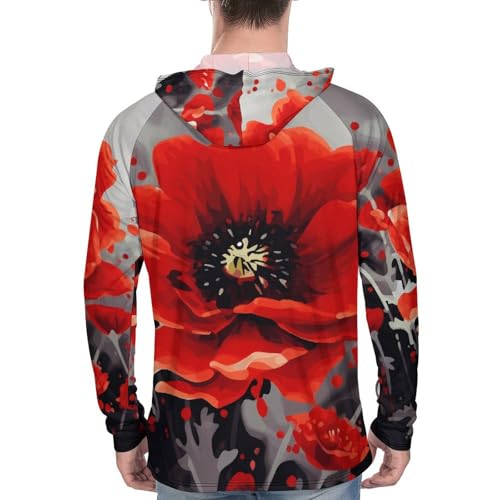 Men's Sun Shirts UPF 50+ Rash Guard Long Sleeve Sun Protection Hoodie Dancing Red Flower Lightweight Shirt L3