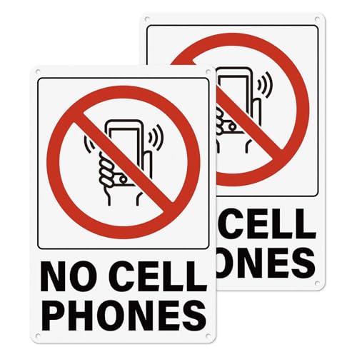 YIKIADA 2 Pack No Cell Phones Sign 12 × 8 Inches Heavy-Duty Aluminum Reflective Waterproof Signage for School Hospital Office
