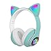 POHOVE Lindo Estéreo Auriculares para Juegos con Micrófono, Gato Oreja con Luz LED Parpadeante Brillante Moda Bluetooth Inalámbrico Ligero Ajuste Automático sobre Auriculares para Mujeres Niños