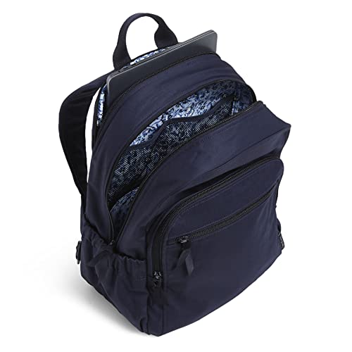 Image of Vera Bradley Women's Cotton Campus Backpack, Classic Navy - Recycled Cotton, One Size