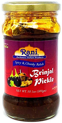 Rani Brinjal (Eggplant) Pickle Mild (Achar, Spicy Indian Relish) 10.5oz (300g) ~ Glass Jar, All Natural | Vegan | Gluten Free | NON-GMO | No Colors | Popular Indian Condiment, Indian Origin