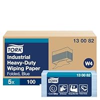 Tork 130082 Extra Starke Industrie Papierwischtücher für W4 Einzeltuch System / 3-lagige Wischtücher in Blau / Premium Qualität / 500 Papiertücher / 38,5 x 32,4 (B x L)