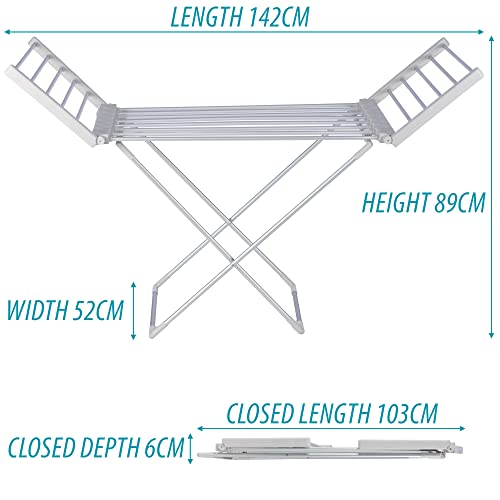 Homefront Heated Clothes Airer Rack Rail, Dryer 220W And Cover - Indoor Portable Eco Dry - Energy Efficient, Low Energy - Aluminium, Silver - Image 4