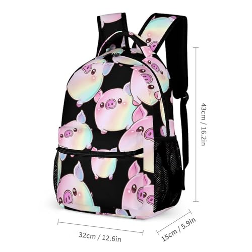Rainbow Pigs Travel Backpack Lunch Box Pencil Case 3Pcs Set for Men Women Office Outing University2