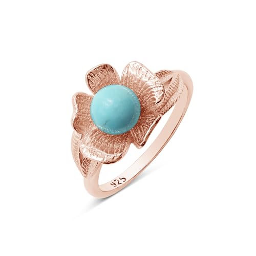 Bague turquoise en argent 925 réglable et fleurie pour femme