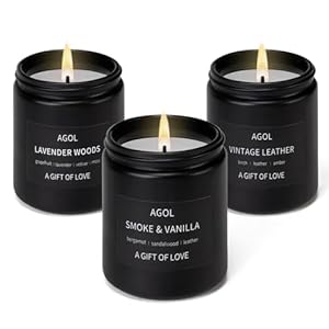 Men Scented Candles Set, Dad Gifts from Daughter Son, 3 Pack Premium Lavender Woods Vintage Leather and Vanilla Candles Set, Aromatherapy Candles Gifts for Men, Black Jar Candle Gift for Father’s Day