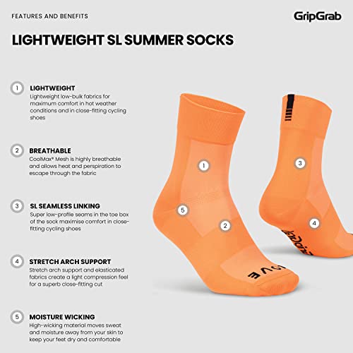Image of GripGrab Lightweight SL Summer Cycling Socks - 2 Lengths, Road & Gravel | Breathable Coolmax mesh, stretch arch support, short ~3.5 in or tall ~6 in cuff - road, MTB, gravel & indoor biking