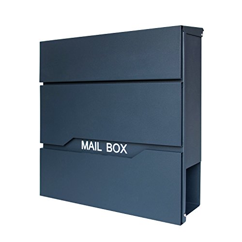Preisvergleich Produktbild HENGMEI Design Briefkasten mit Zeitungsrolle Postkasten Wandbriefkasten Mailbox Groß Zeitungsfach Edelstahl pulverbeschichtet, Anthrazit (D Modell)
