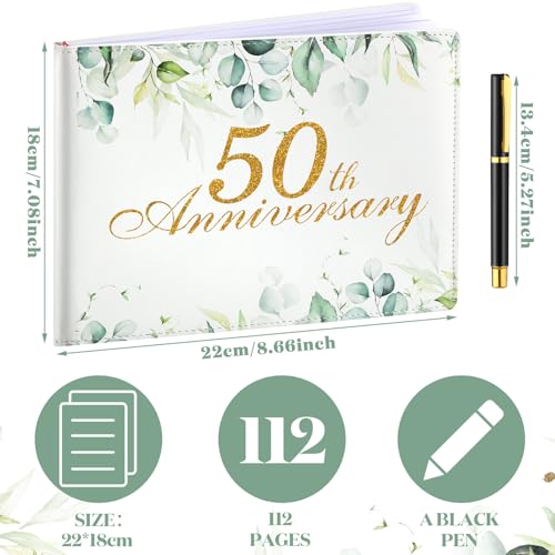 Image of Patelai Wedding Anniversary Guest Book Decorations Wedding Guest Book Sign Alternative 50th commemoration day Party Favors with Pen, 112 Pages(50th Anniversary)