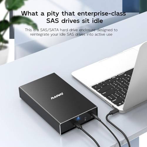Image of MAIWO External SAS /SATA Hard Drive Enclosure for 2.5 /3.5 inch SSD /HDD, SAS to USB3.1 Converter, 22TB Storage Expansion, Plug and Play