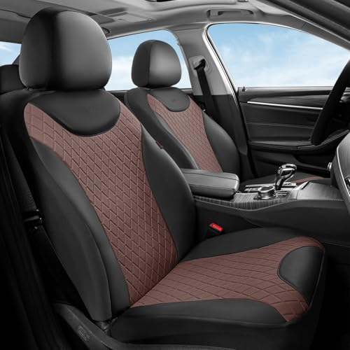 Image of Coverado Car Seat Covers Full Set, Leather Seat Covers for Front and Back Seat, Waterproof Car Seat Protectors with Splicing Design, Automotive Seat Cushions Universal for Most Cars, Black & Coffee