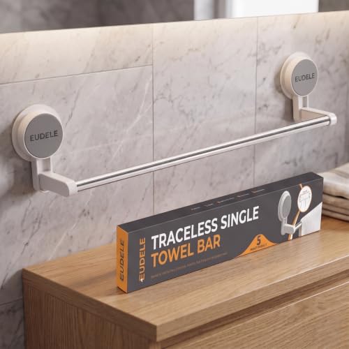 Image of EUDELE Suction Cup Towel Bar for Bathroom - No Drilling Traceless Towel Holder, Heavy Duty Stainless Steel Wall Mounted Single Towel Rack for Kitchen & Shower