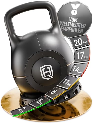 HQ Germany Kettlebell Verstellbar [Powdercoat Griff] - Kugelhantel 2-20kg