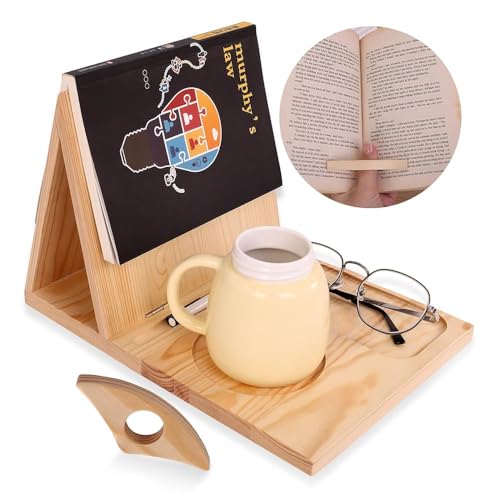 GHWMYD Support de livre avec marque-page, support de page, support de lecture, support d'angle de lecture unique avec tasse, verres et porte-stylo, cadeaux pour les amoureux des livres et les lecteurs