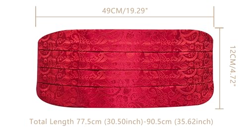 Image of YOHOWA Men Cummerbund Bow Tie Set Silk Paisley Formal Pre-Tied Bowtie Pocket Square Cufflinks Wedding Party Prom