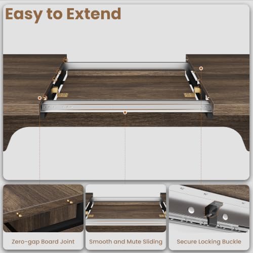 Image of GarveeHome Rectangular 63 inch-82.7 inch Extendable Dining Table with Round Corner | Spacious, Sturdy, Stable, Farmhouse, Scratch-Resistant, Durable, Easy to Assemble, Matches Any Chair Style, Sturdy Base