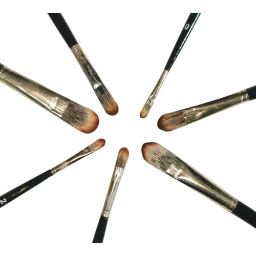 Image of Synthetic Filbert Paint Brush Set | Premium Artist Brushes for Acrylic, Oil & Watercolor Painting, Smooth Color Blending, Curved Stroke Detailing & Creative Art | Sizes 0-12, Set of 7