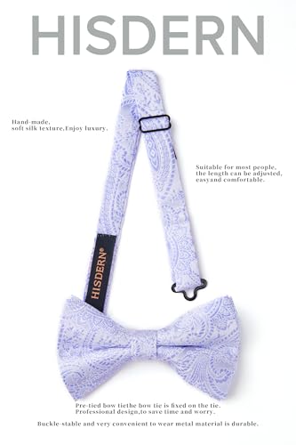 Image of HISDERN Bow Ties for Men Pretied Bow Tie Set Paisley Classic Bowties and Pocket Square Cufflinks Set for Wedding Party