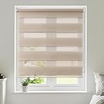 Maritown No Drill Day and Night Zebra Roller Blinds for Windows Double Layer Light Filtering Privacy and Blackout Blinds Stick on Easy Fit for Bedroom,Kitchen,Bathroom (Light Beige, 70W x 160H cm)