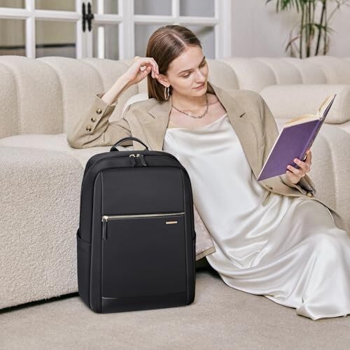 Laptop Backpack for Women - Business Travel Anti Theft Laptop Bag Backpack Water Resistant College Computer Backpacks for Men Women Fits 15.6 Inch Notebook (Black) - Image 8