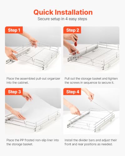 Image of VEVOR Pull Out Cabinet Organizer 12.2 inch W x 20.98 inch D Steel Slide Out Drawers