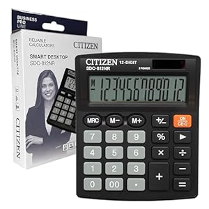 Citizen 12 Digit Black Desk Calculator – Large Display Basic Calculator for Kids, Home, School, Desktop, and Office Use with Big Buttons – Solar and Battery Dual Powered