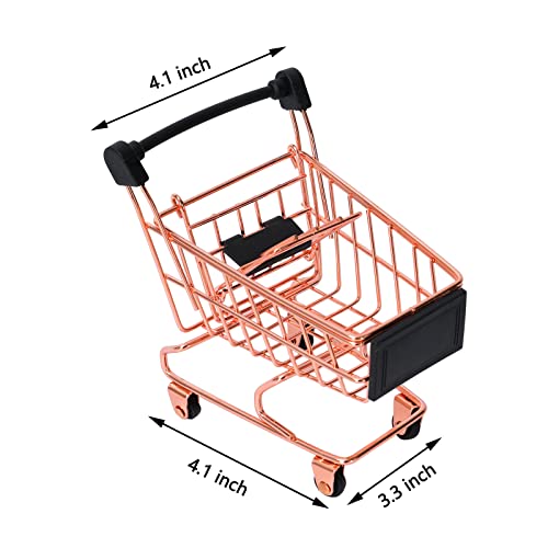 Whaline 2 Design Mini Metal Shopping Cart Rose Gold Supermarket Handcart Double Layer Grocery Cart Shopping Cart Snack Storage Toy Table Decoration For Home Bathroom Office Living Room #TOP2