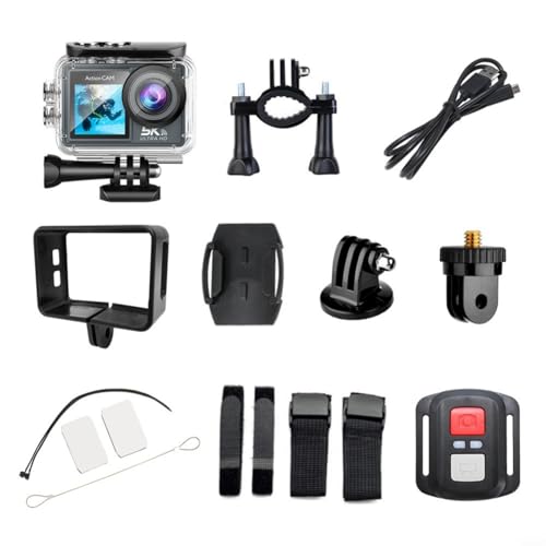 EffiFish WiFi Cámara de Acción 5K 30FPS Pantalla Dual 30M Impermeable con EIS Mic Soporte para Buceo Vlogging Deportes Negro