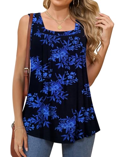 Women Tank Tops Summer Square Neck Sleeveless Tops Loose Fit Flowy Cute Casual Shirts S-3X3