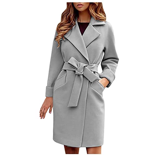 Manteau trench en laine mélangée ajusté pour femme avec ceinture
