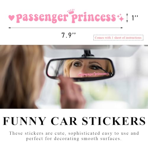 Image of Yourkar Passenger Princess Sticker, Cute Stickers for Car Window Rearview Mirror, Girls Automotive Window Rearview Mirror Decoration Stickers, Universal Car Accessories (Pink, Long)