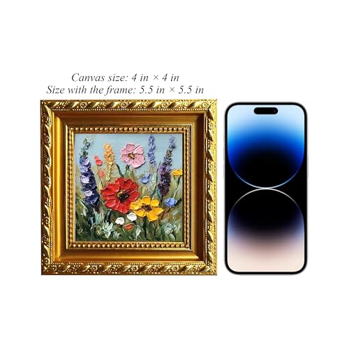 Hand-Painted Floral Oil Painting on Canvas, Textured Mini Wall Art with Frame, Small Framed Wall Art, Oil Painting Wall Art for Home Decor, Living Room or Office (Glod) - Image 6