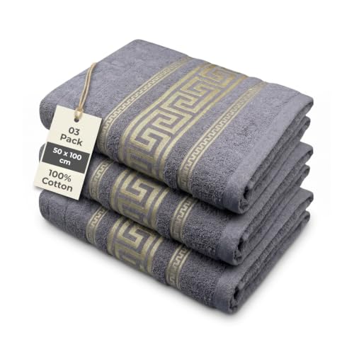 Image of Set of 3 350GSM Hand Towel – Soft Absorbent Polyester Cotton Bathroom Towels 50cm x 100cm – Lightweight Quick Dry Towels for Bathroom Gym Salon Kitchen Guest Room and Daily Household Use - Dark Grey